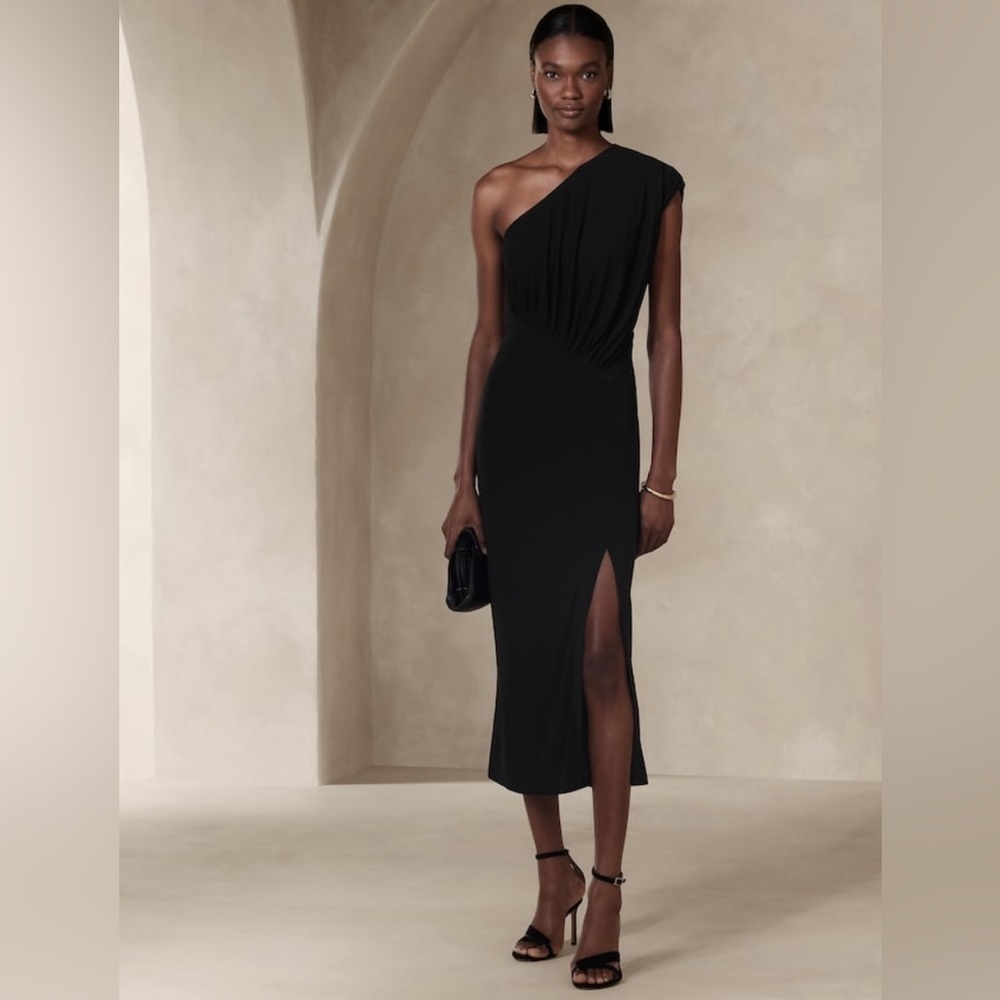 NWT! Banana Republic Black Radhi Off Shoulder Crepe Midi Dress - 799917 🌅5️⃣